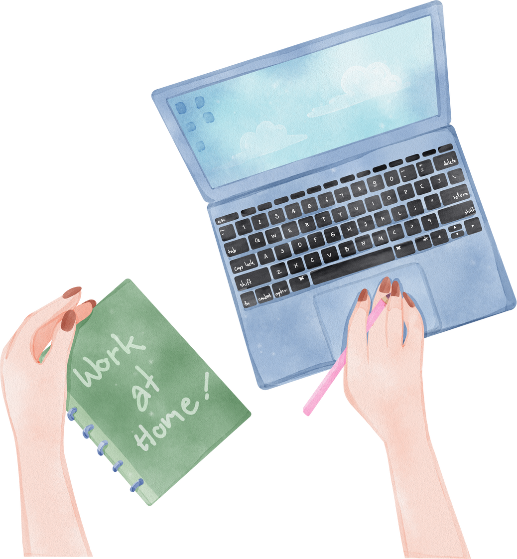 Woman working from home watercolor icon clipart png